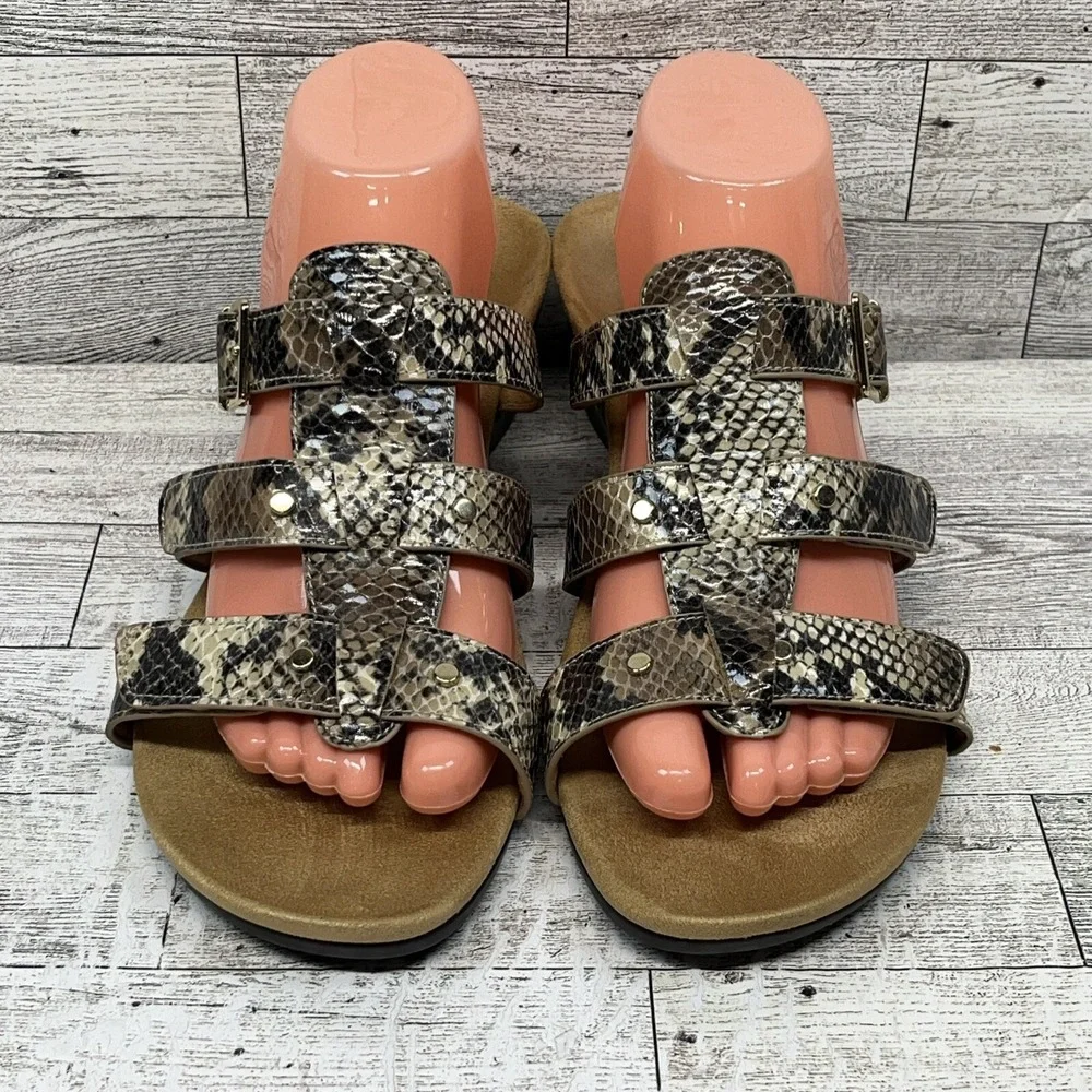 Vionic 381 Radia Snakeskin Leather Buckle Wedge Casual Sandals Women‎ Size 10
